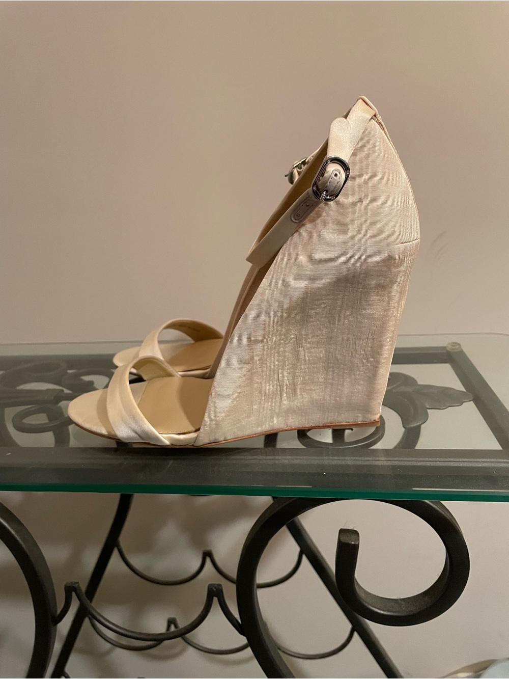 Vince Camuto Imagine Women's Cream Satin Wedge Sandals with Ankle strap 10